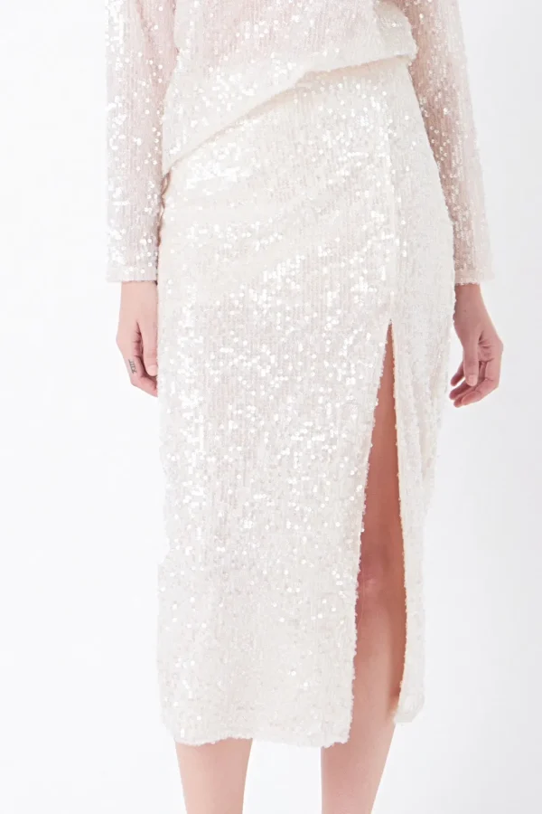 GREY LAB Matching Sets | Skirts*- Sequin Vent Midi Skirt NUDEPINK