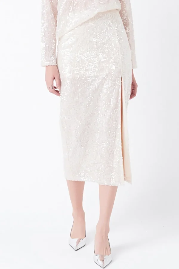 GREY LAB Matching Sets | Skirts*- Sequin Vent Midi Skirt NUDEPINK