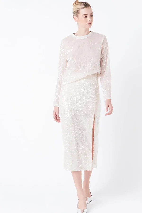 GREY LAB Matching Sets | Skirts*- Sequin Vent Midi Skirt NUDEPINK