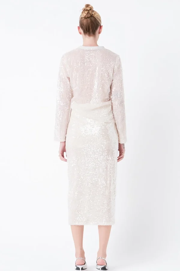 GREY LAB Matching Sets | Skirts*- Sequin Vent Midi Skirt NUDEPINK