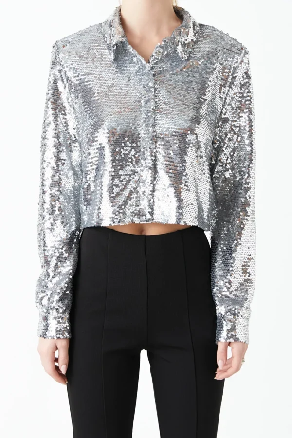 GREY LAB Matching Sets | Shirts & Blouses*- Sequins Cropped Shirt SILVER
