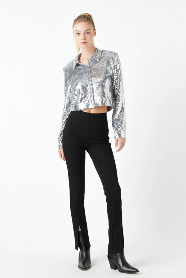 GREY LAB Matching Sets | Shirts & Blouses*- Sequins Cropped Shirt SILVER