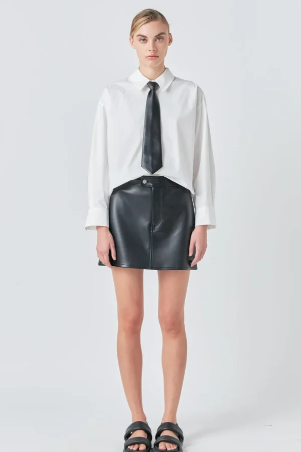 GREY LAB Shirts & Blouses | Tops*- Shirt with Faux Leather Necktie WHITE