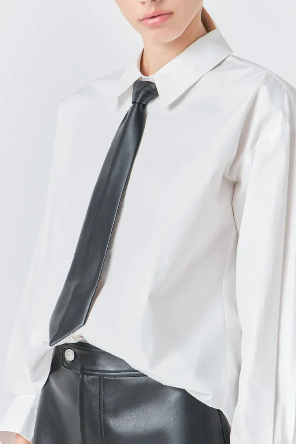 GREY LAB Shirts & Blouses | Tops*- Shirt with Faux Leather Necktie WHITE