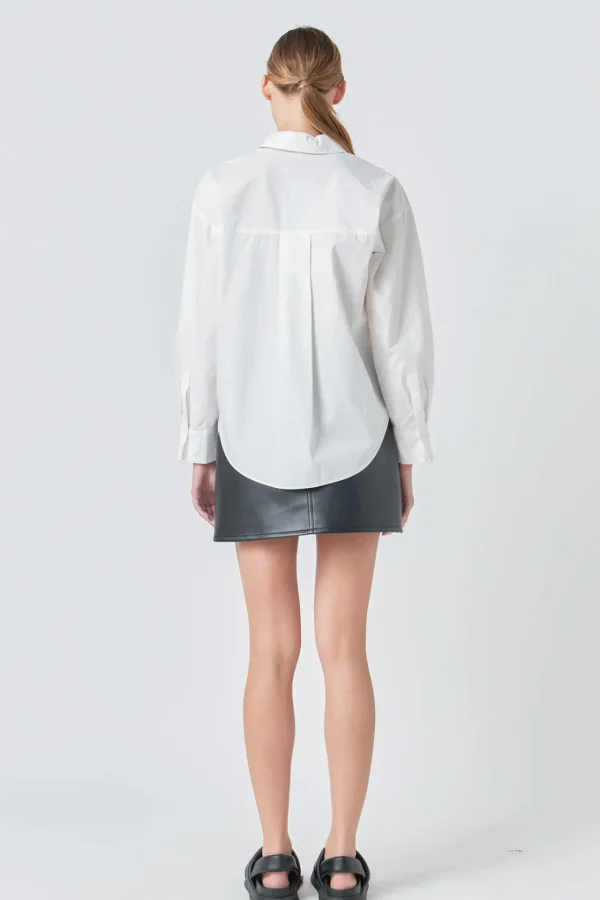 GREY LAB Shirts & Blouses | Tops*- Shirt with Faux Leather Necktie WHITE
