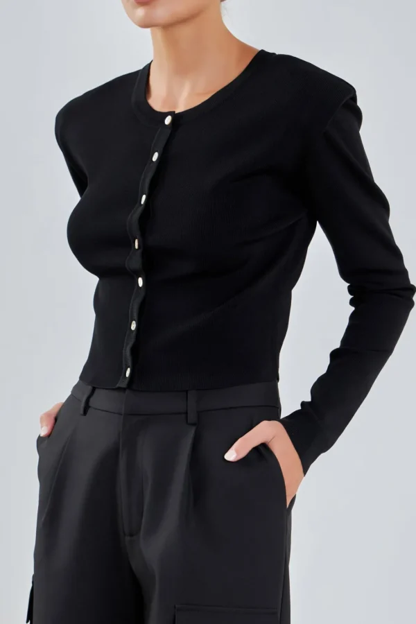 GREY LAB Sweaters & Knits | Tops*- Shoulder Pad Cardigan BLACK