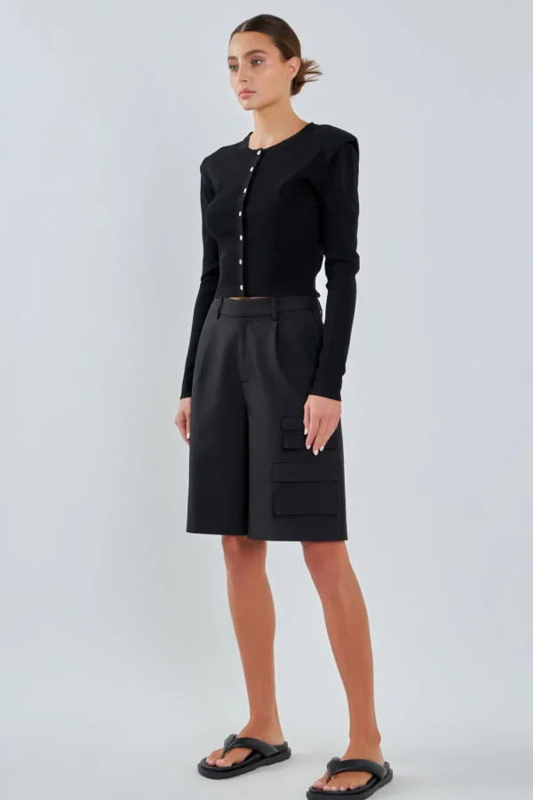 GREY LAB Sweaters & Knits | Tops*- Shoulder Pad Cardigan BLACK