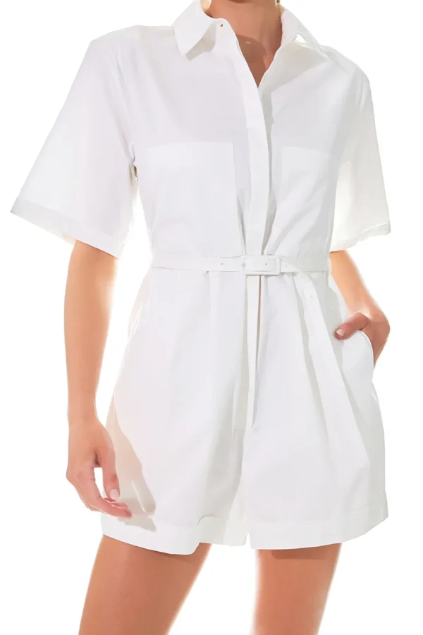 GREY LAB Tops*- Shoulder Pad Shirt Romper WHITE