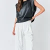 GREY LAB Matching Sets | Tops*- Shoulder Padded Faux Leather Top