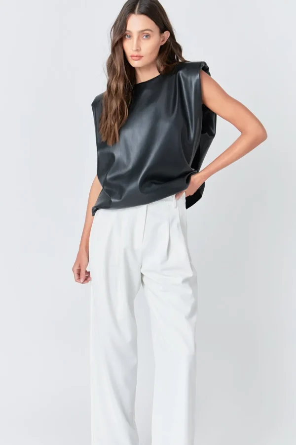 GREY LAB Matching Sets | Tops*- Shoulder Padded Faux Leather Top
