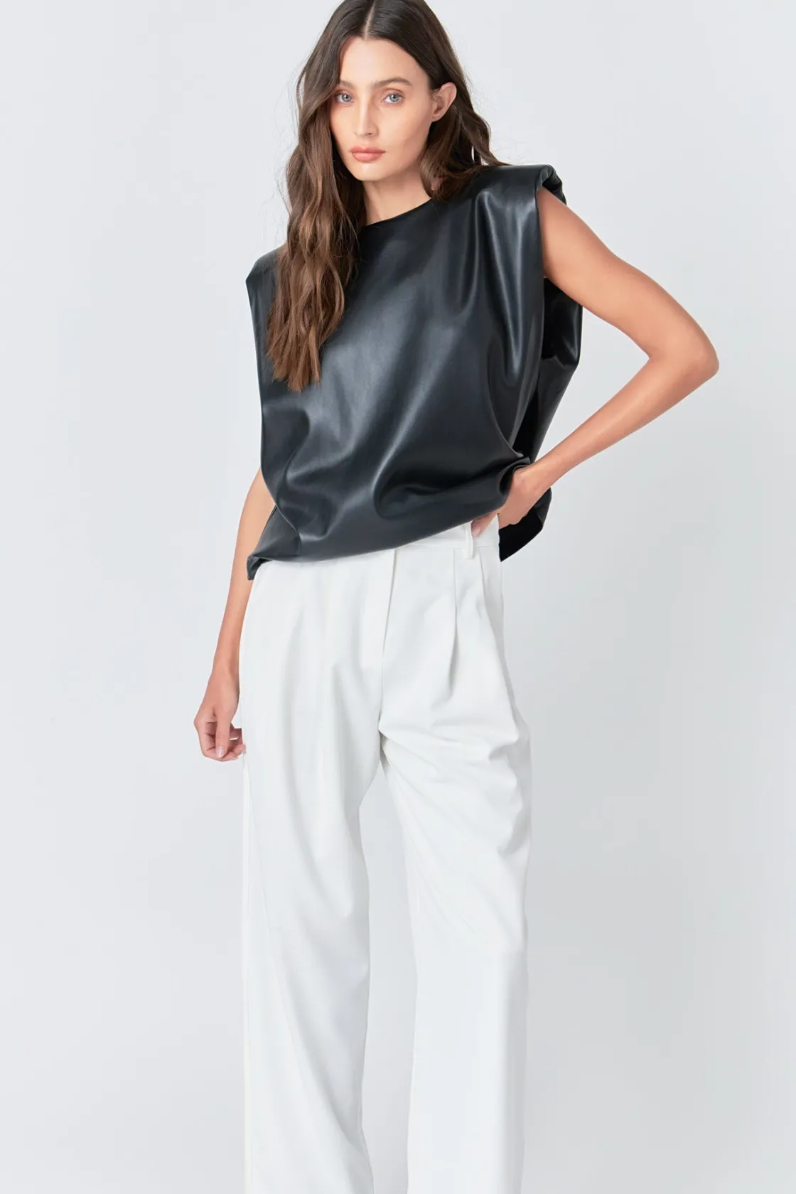grey_lab__shoulder_padded_0.webp GREY LAB Matching Sets | Tops*- Shoulder Padded Faux Leather Top
