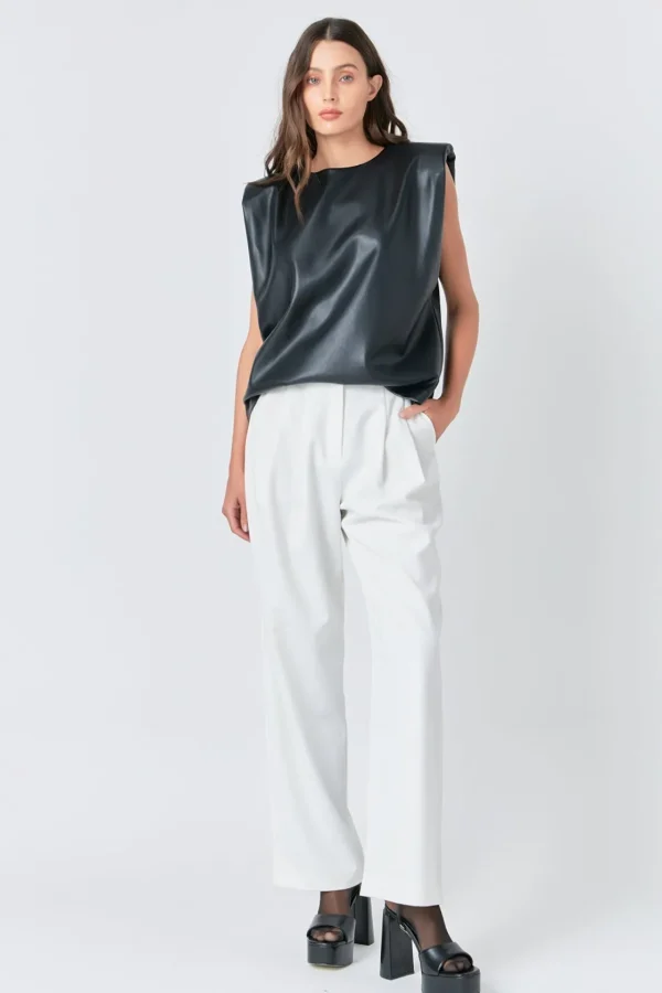 GREY LAB Matching Sets | Tops*- Shoulder Padded Faux Leather Top