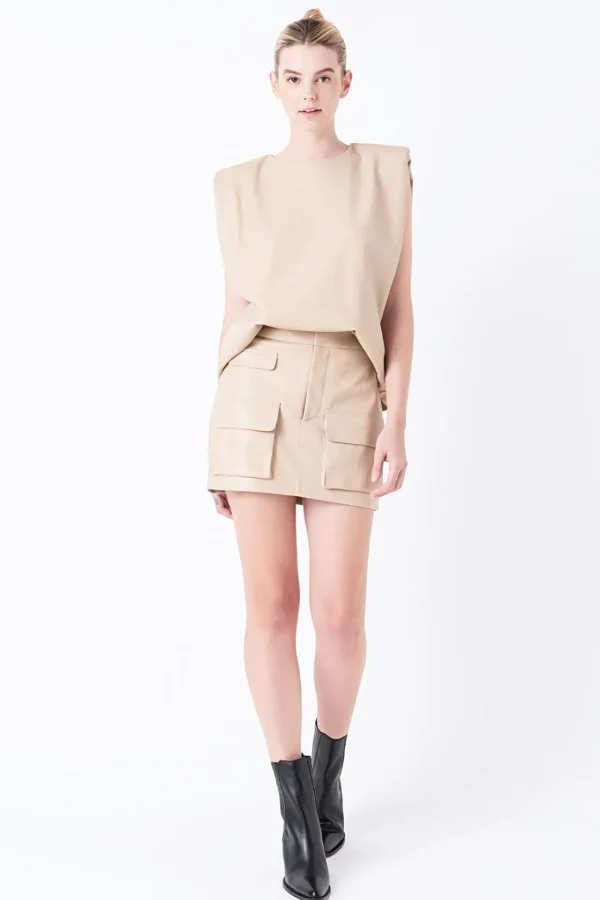 GREY LAB Matching Sets | Tops*- Shoulder Padded Faux Leather Top