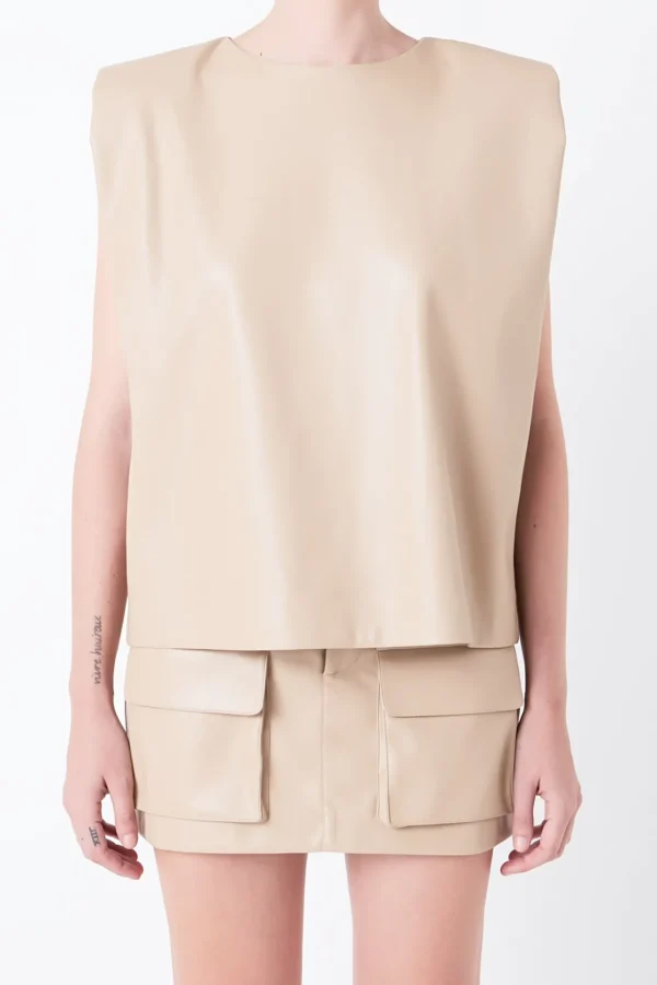 GREY LAB Matching Sets | Tops*- Shoulder Padded Faux Leather Top