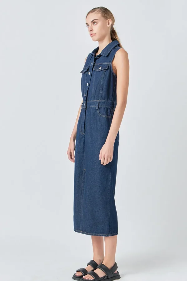 GREY LAB Denim*- Sleeveless Maxi Denim Dress NAVY