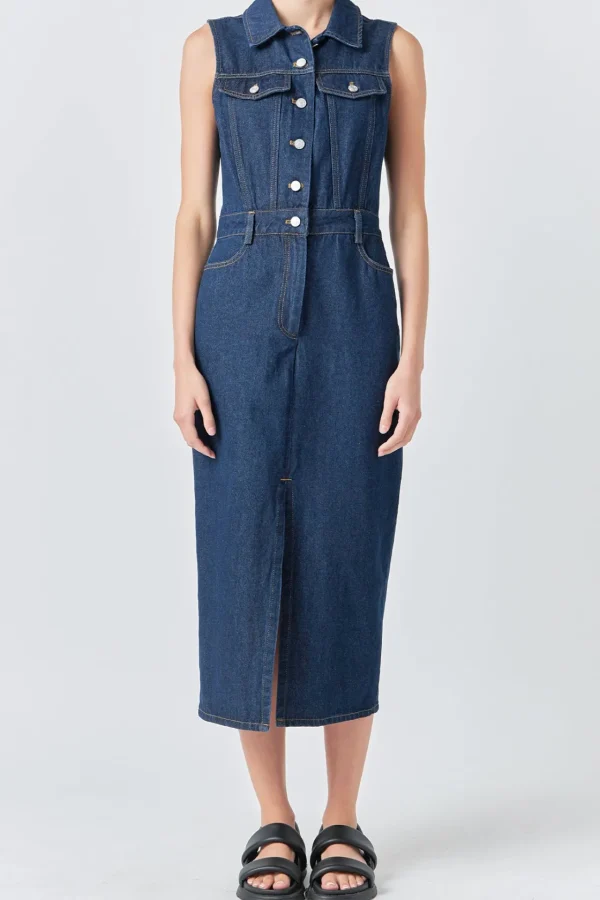 GREY LAB Denim*- Sleeveless Maxi Denim Dress NAVY