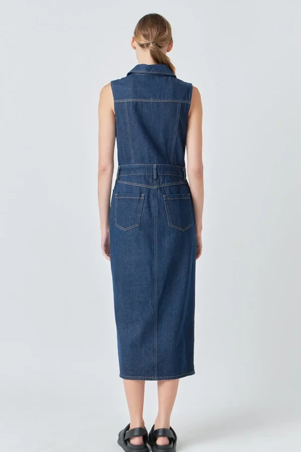 GREY LAB Denim*- Sleeveless Maxi Denim Dress NAVY