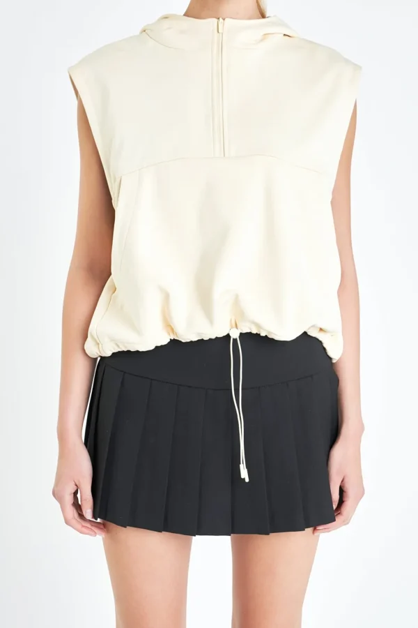 GREY LAB Tops*- Sleeveless Zippered Hoodie CREAM