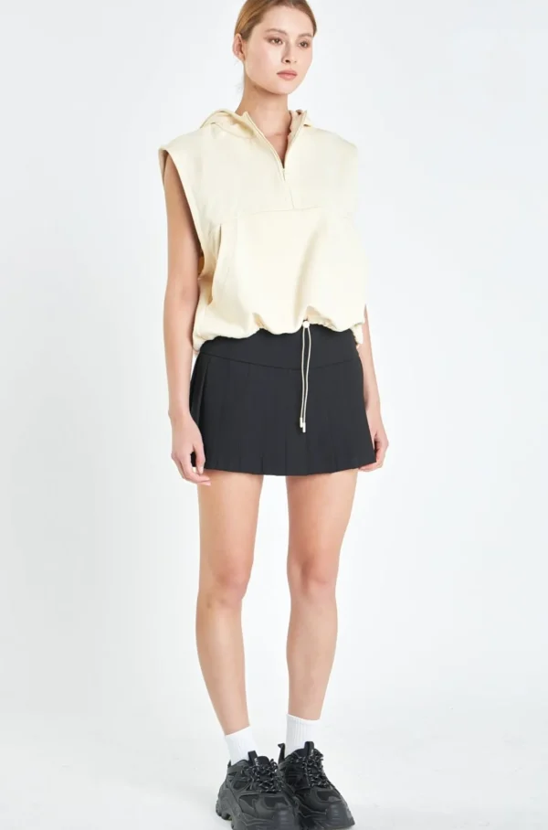 GREY LAB Tops*- Sleeveless Zippered Hoodie CREAM