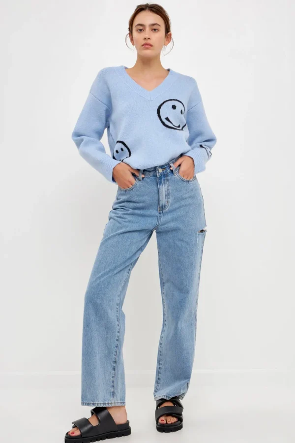 GREY LAB Sweaters & Knits | Tops*- Smile Long Sleeve Sweater POWDERBLUE