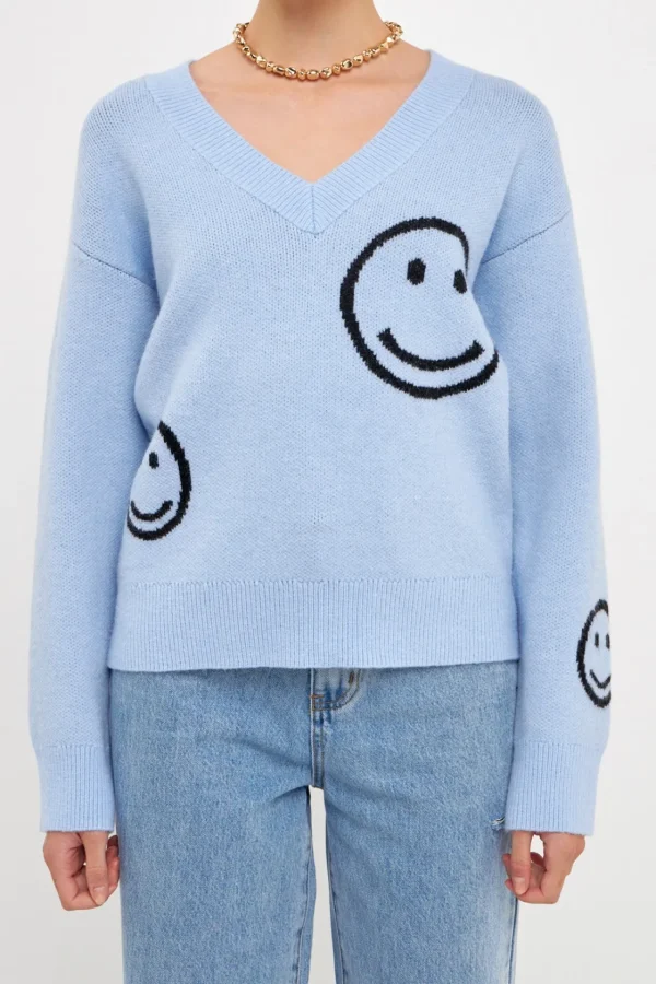 GREY LAB Sweaters & Knits | Tops*- Smile Long Sleeve Sweater POWDERBLUE