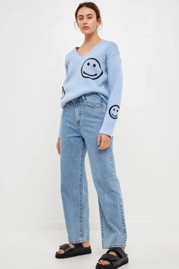 GREY LAB Sweaters & Knits | Tops*- Smile Long Sleeve Sweater POWDERBLUE
