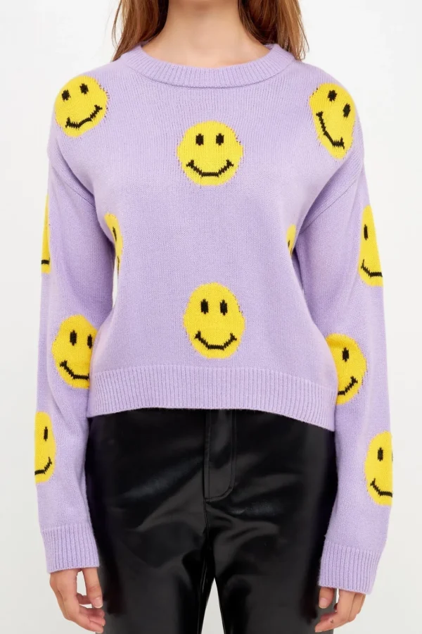 GREY LAB Sweaters & Knits*- Smiley Face Sweater LILACMULTI