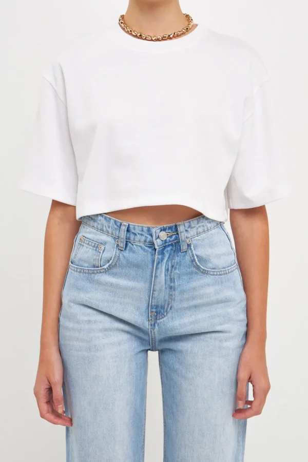 GREY LAB Tops*- Soft Boxy Cropped T-shirt WHITE