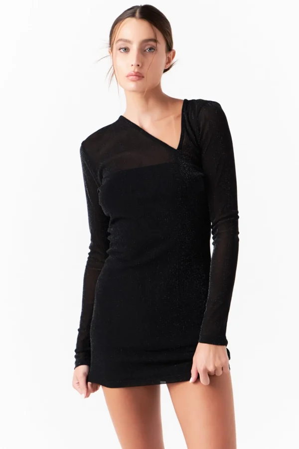 GREY LAB Little Black Dress | Tops*- Sparkly Mini Dress with Cut out Detail BLACK