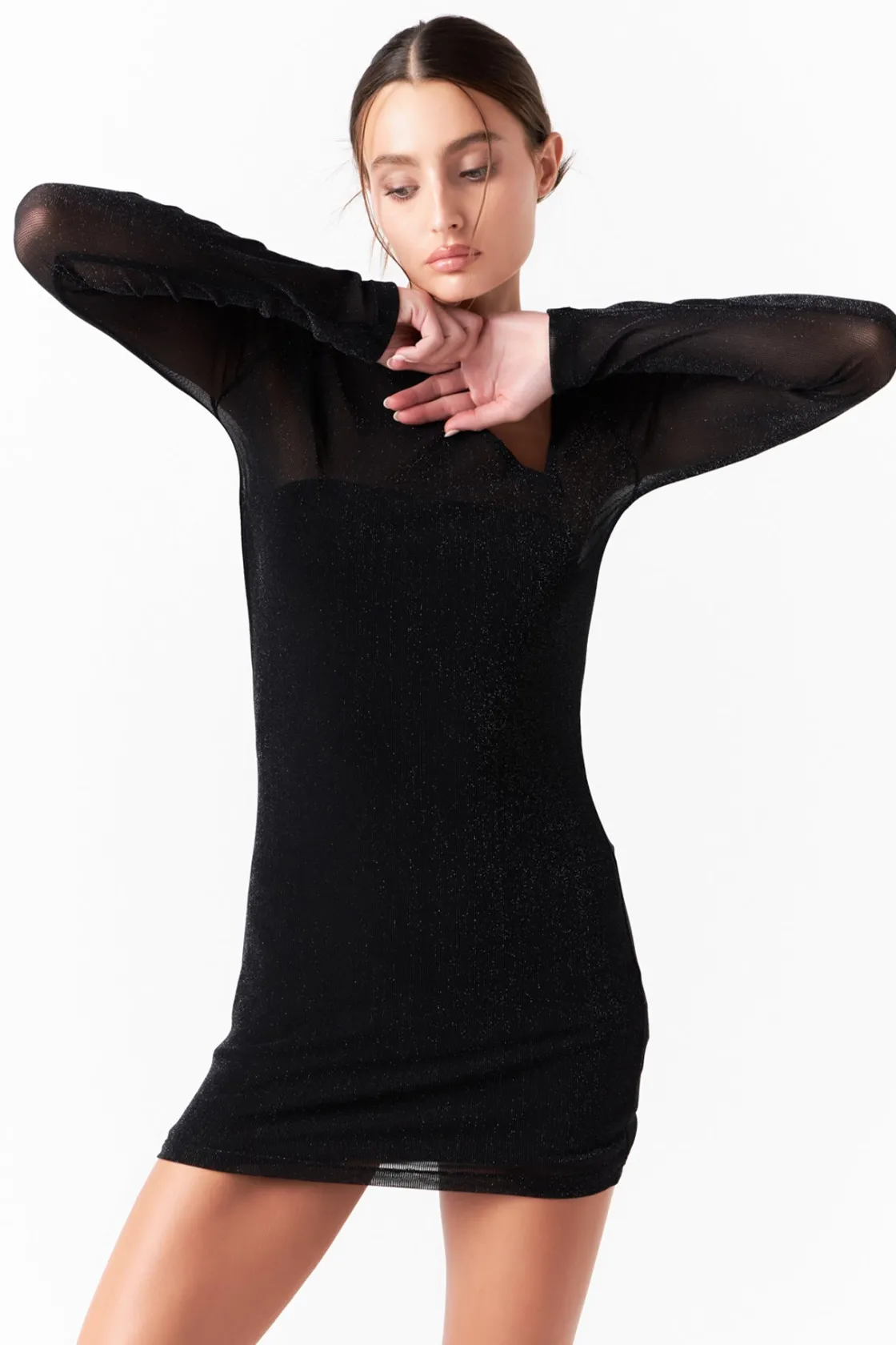 grey_lab__sparkly_mini_dr_3.webp GREY LAB Little Black Dress | Tops*- Sparkly Mini Dress with Cut out Detail BLACK