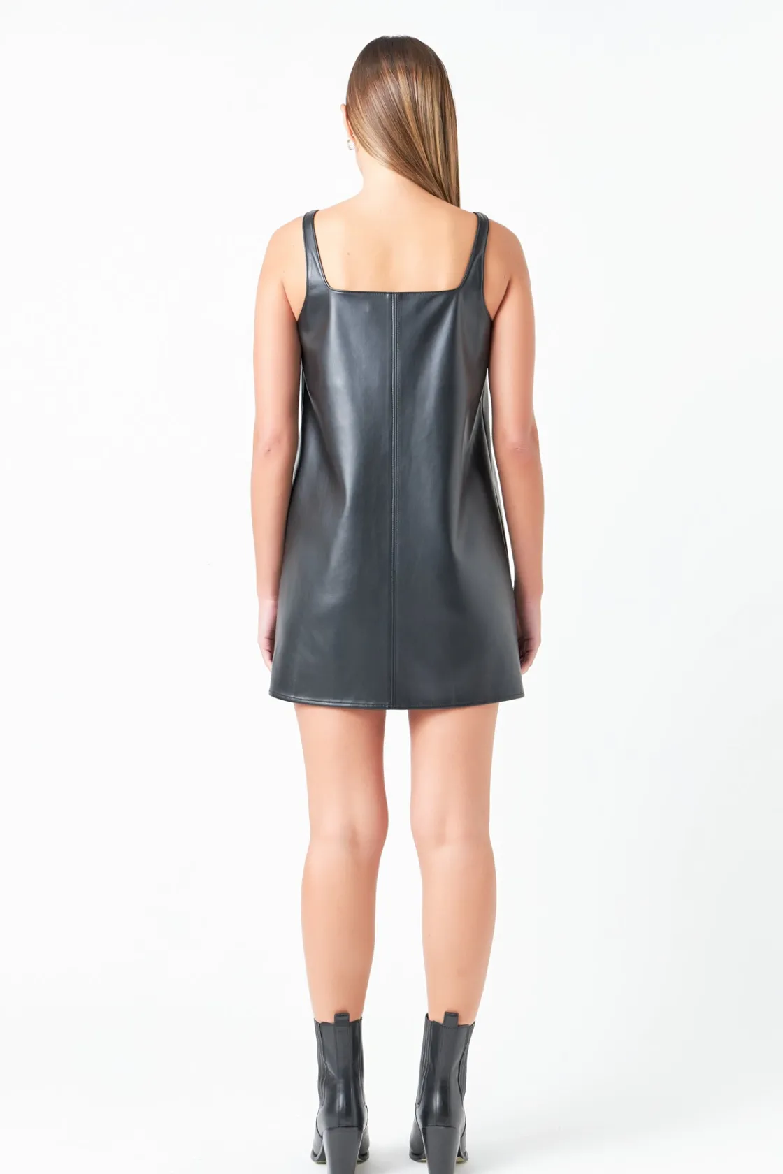 grey_lab__square_neck_ali_2.webp GREY LAB Leather Dresses | Strapless*- Square Neck A-Line Mini Dress BLACK