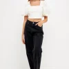 GREY LAB Tops*- Square neckline Puff Sleeve Stretch Fabric Top WHITE