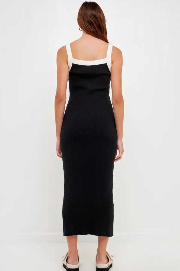GREY LAB Tops*- Strap Contrast Solid Knit Midi Dress BLACK/WHITE