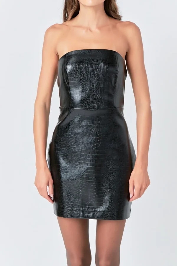 GREY LAB Leather Dresses | Strapless*- Strapless Faux Leather Mini Dress BLACK