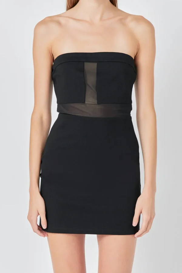 GREY LAB Strapless | Tops*- Strapless Mesh Mini Dress BLACK