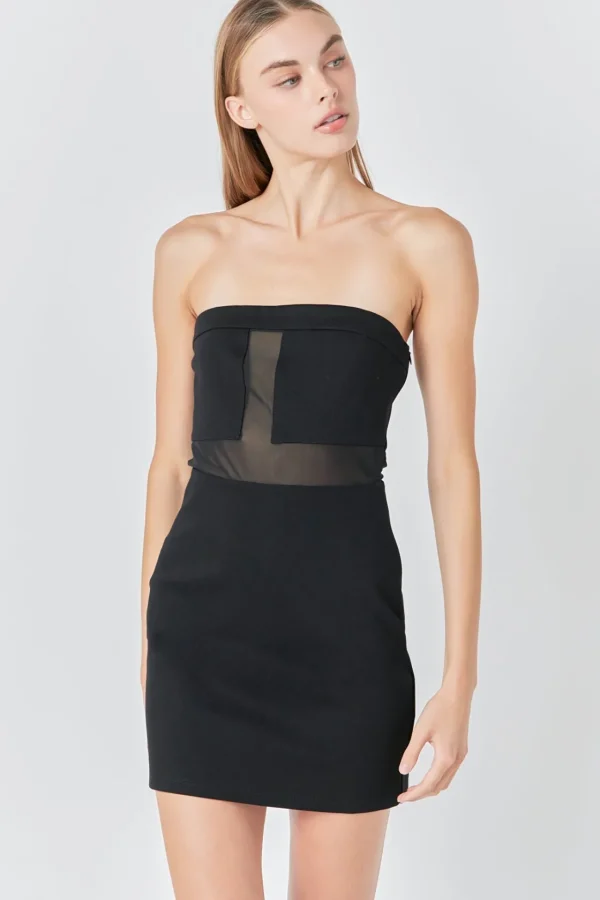 GREY LAB Strapless | Tops*- Strapless Mesh Mini Dress BLACK