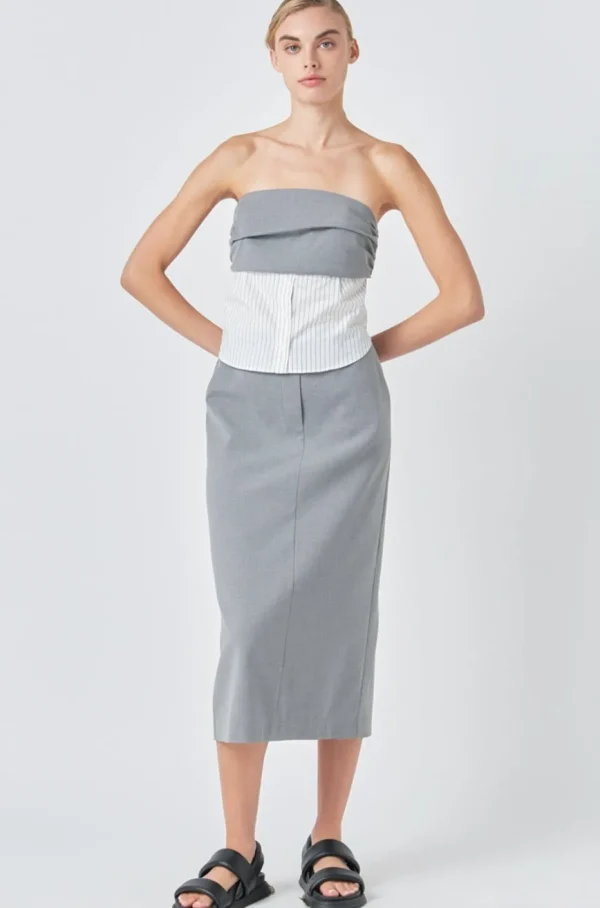 GREY LAB Matching Sets | Tops*- Strapless Shirt Top GREY/WHITE