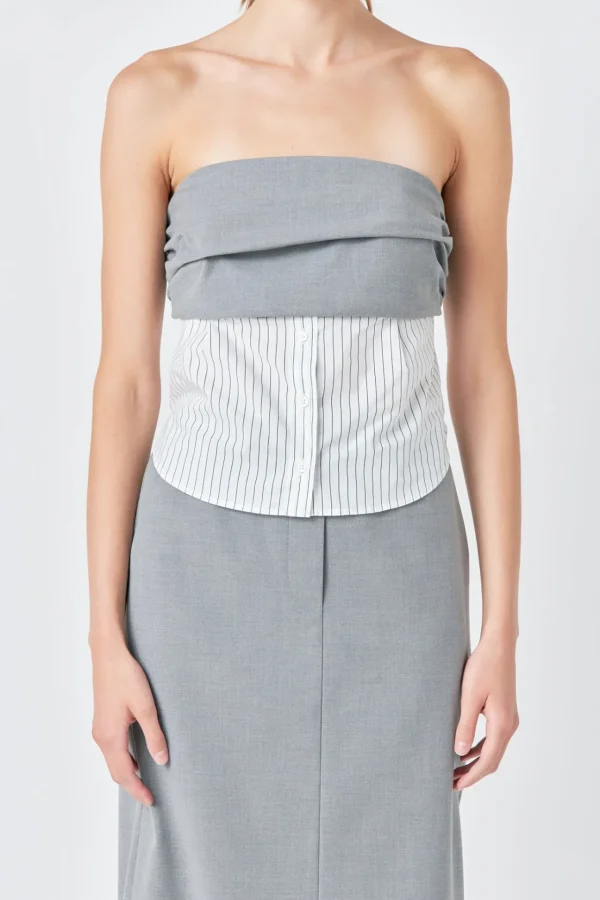 GREY LAB Matching Sets | Tops*- Strapless Shirt Top GREY/WHITE