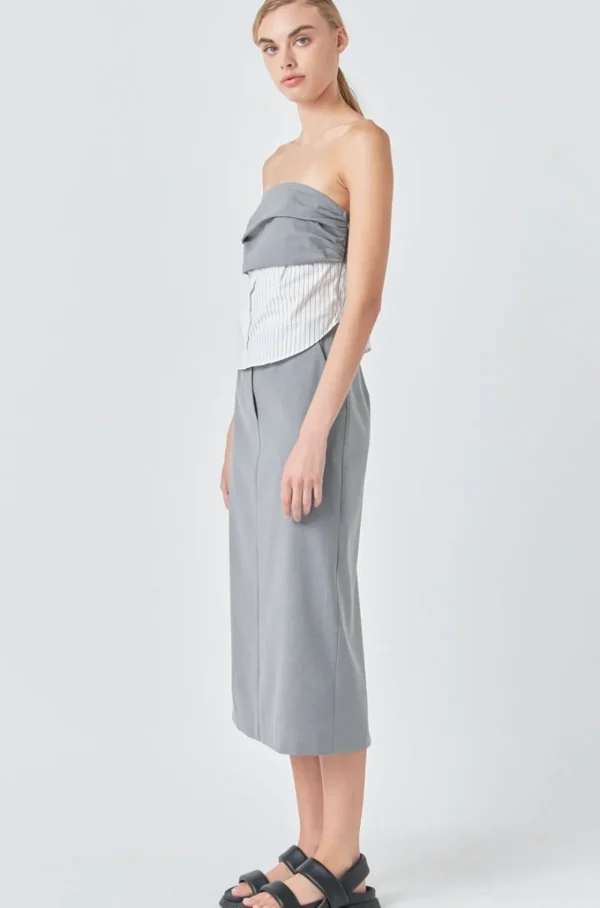 GREY LAB Matching Sets | Tops*- Strapless Shirt Top GREY/WHITE