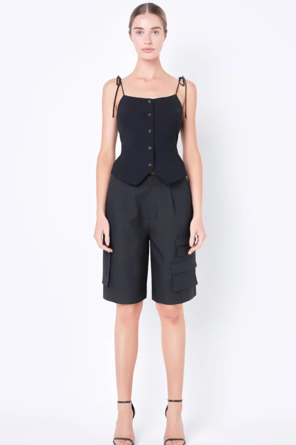 GREY LAB Tops*- Strappy Bow Fitted Vest BLACK