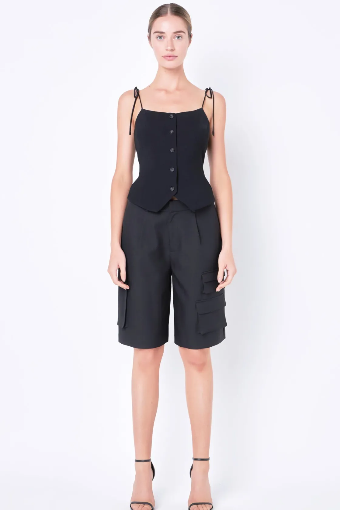 grey_lab__strappy_bow_fit_0.webp GREY LAB Tops*- Strappy Bow Fitted Vest BLACK