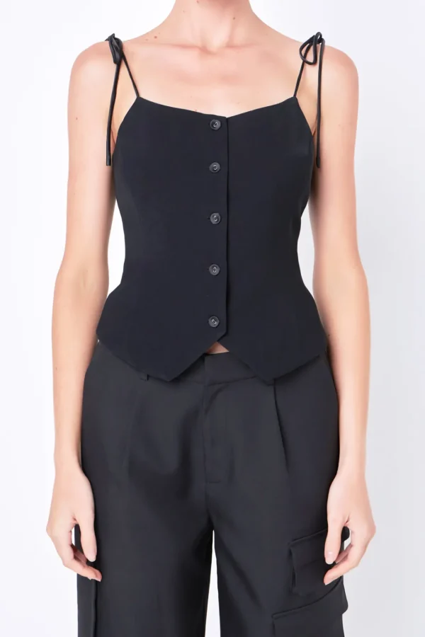 GREY LAB Tops*- Strappy Bow Fitted Vest BLACK