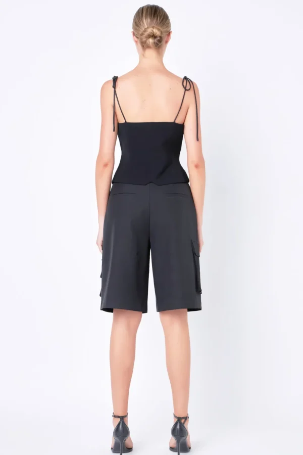 GREY LAB Tops*- Strappy Bow Fitted Vest BLACK