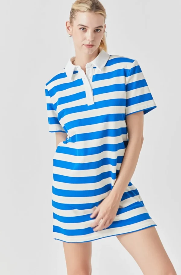 GREY LAB Tops*- Stripe Collar Mini Dress BLUE/WHITE