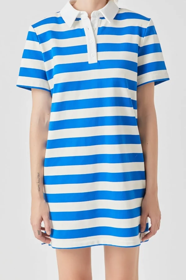 GREY LAB Tops*- Stripe Collar Mini Dress BLUE/WHITE