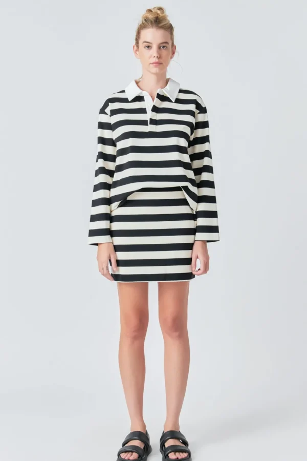 GREY LAB Tops*- Stripe Collar Sweatshirt BLACK