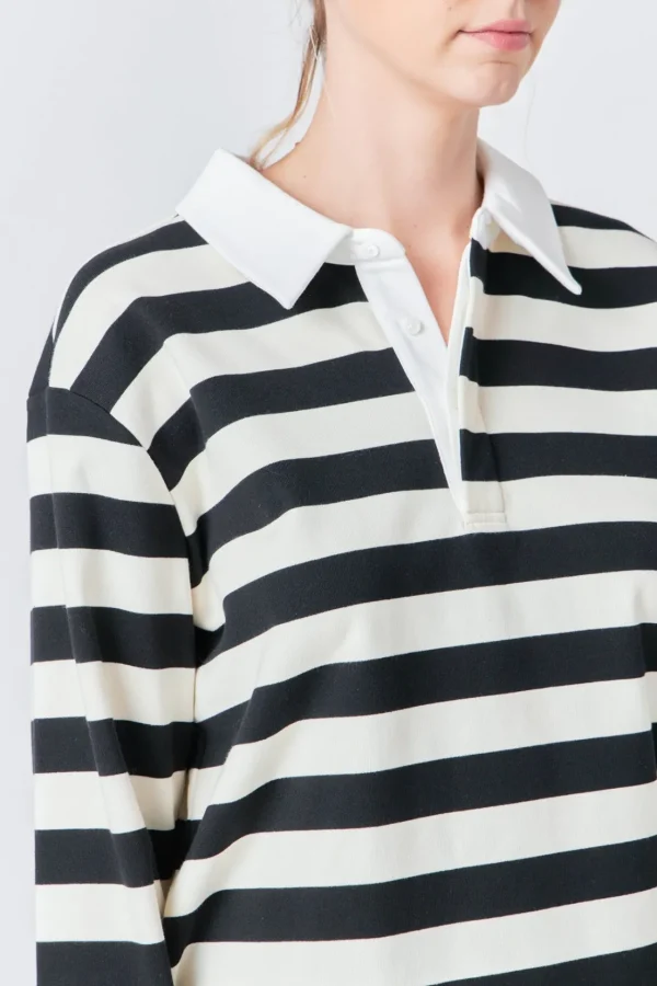 GREY LAB Tops*- Stripe Collar Sweatshirt BLACK