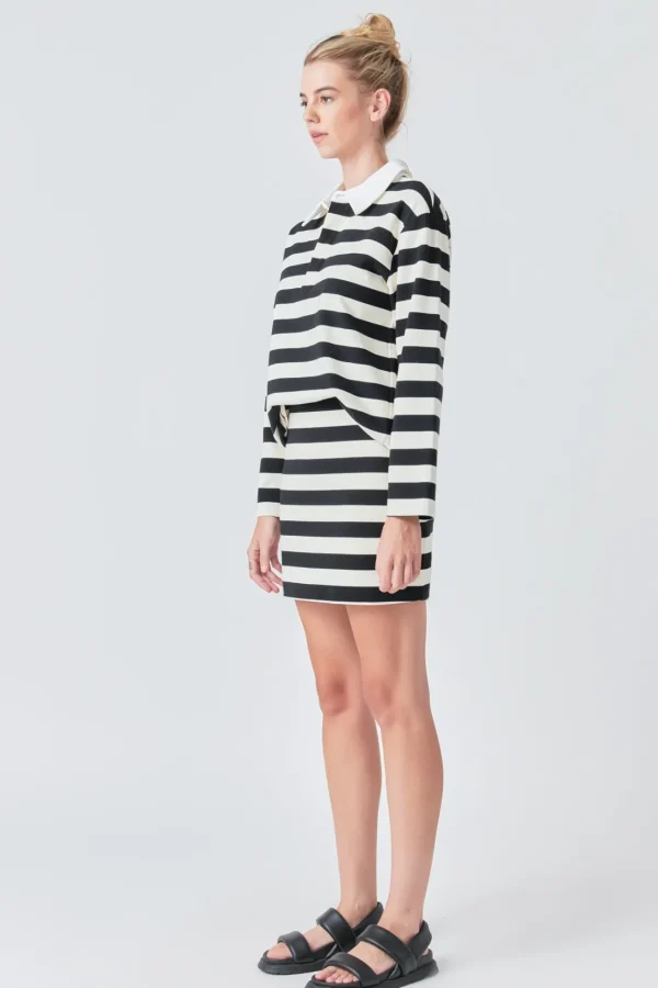GREY LAB Tops*- Stripe Collar Sweatshirt BLACK