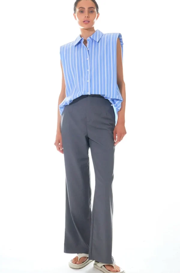 GREY LAB Shirts & Blouses | Tops*- Stripe Power Shoulder Shirt BLUE/WHITE