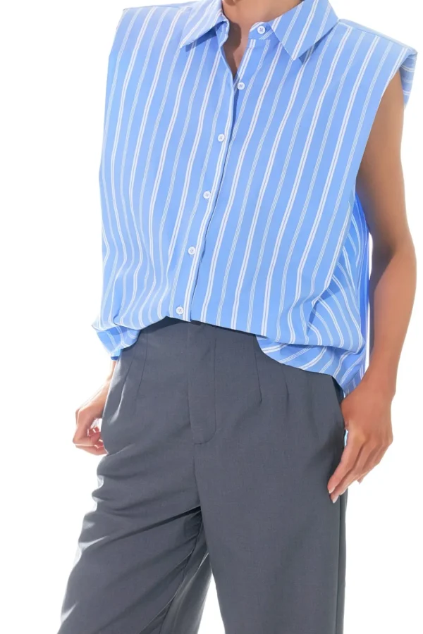 GREY LAB Shirts & Blouses | Tops*- Stripe Power Shoulder Shirt BLUE/WHITE